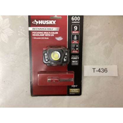 Husky Rechargeable Multi-Color Headlamp UV 600 Lumens Dual power at-436 T-436