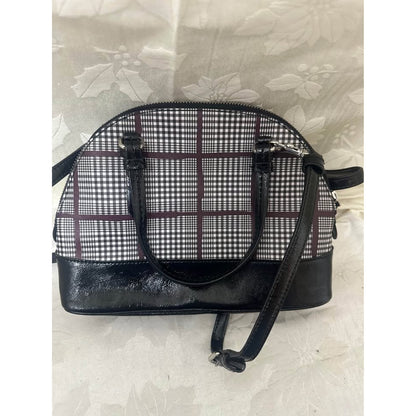 Pre-loved Coach Plaid Dome Satchel Handbag Pat Leather B-314