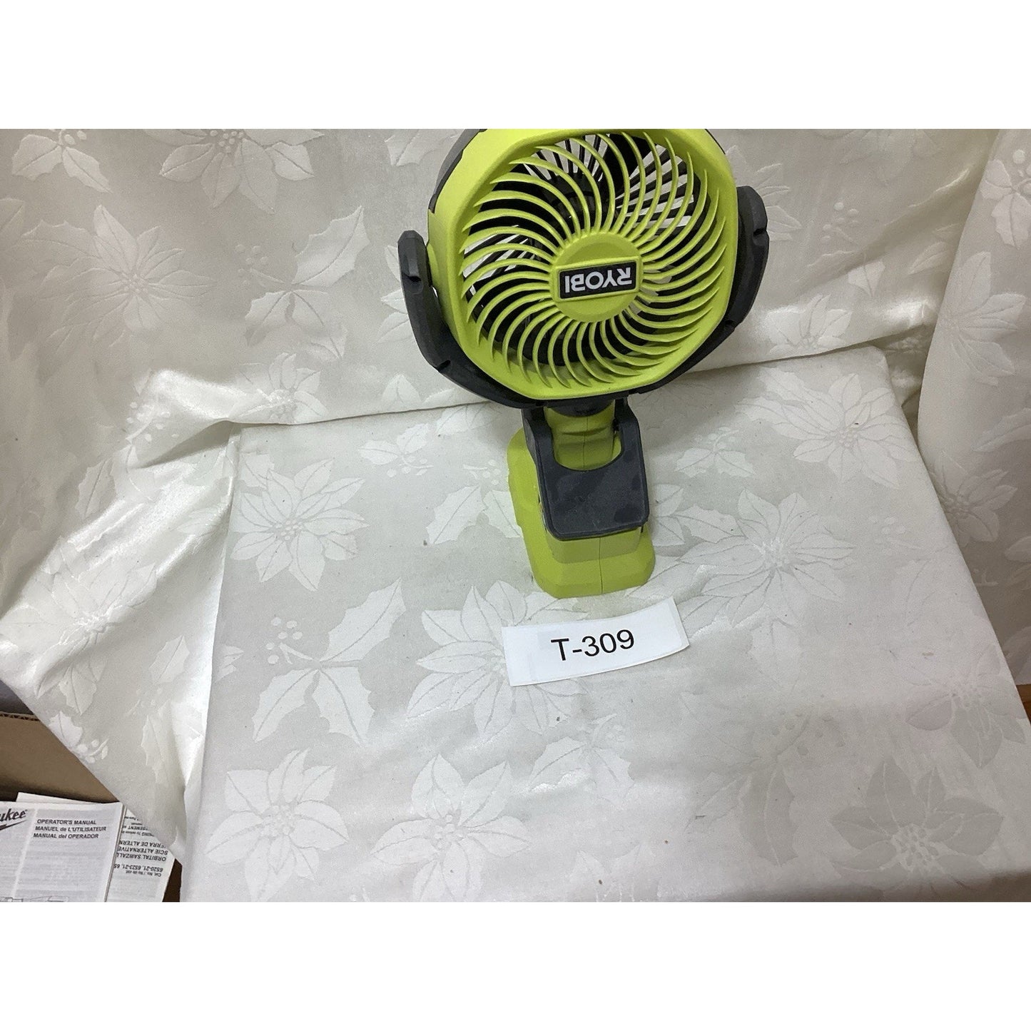 RYOBI Battery Powered Clip-On Portable Fan Adjustable Tilt Green/Gray T-309