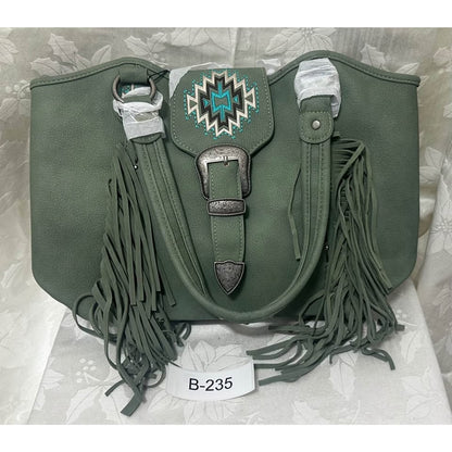 New Montana West Green Fringe Western Tribal Handbag B-235