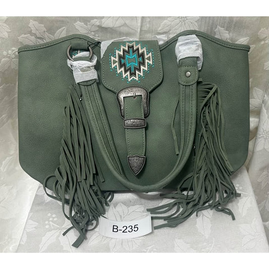New Montana West Green Fringe Western Tribal Handbag B-235