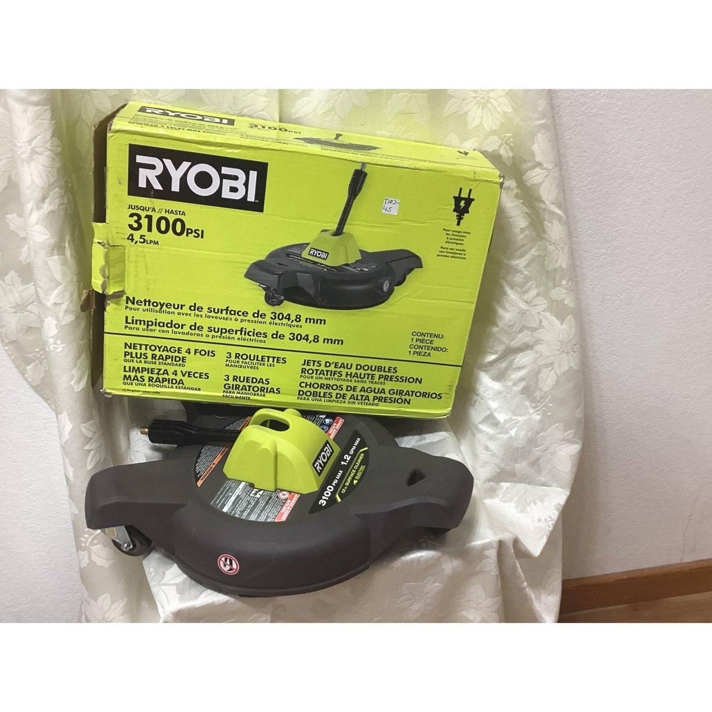Ryobi 12 in. Surface Cleaner Attachment 3100 PSI for Pressure Washer, 3 Wheels