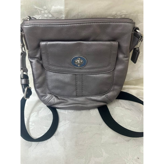 Pre-loved Coach Metallic Grey Leather Crossbody Bag. B-318