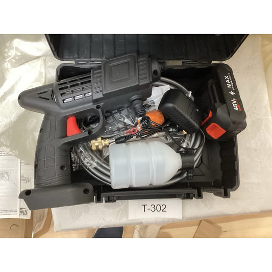 T-302 48V Cordless Cold Water Pressure Washer Kit with Gun, Battery, Soap Tank
