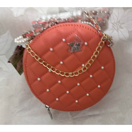BADGLEY MISCHKA Coral Quilted RD Crossbody w/ Pearls. B161-