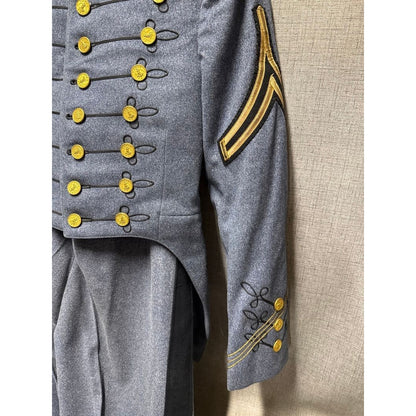 Gray Military-Style Dress Uniform Jacket w/ Brass Buttons & Sleeve Chevrons