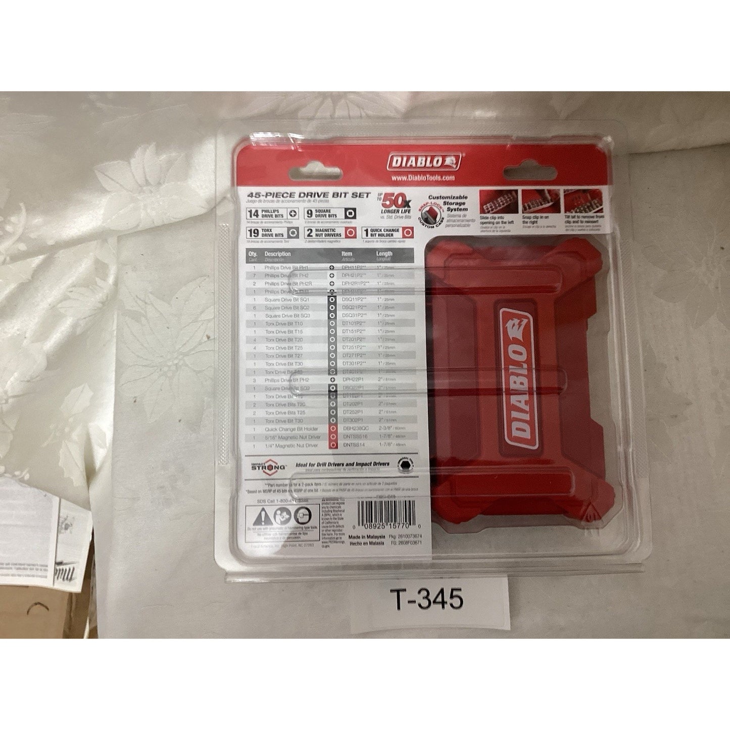 Diablo MAXDT45 45-Piece Mixed Drive Bit Set w/ Bit Holder & Case T345