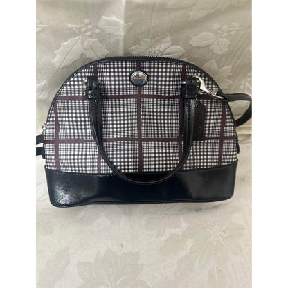 Pre-loved Coach Plaid Dome Satchel Handbag Pat Leather B-314