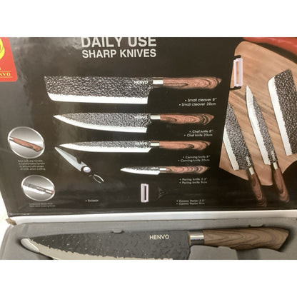 HENVO 6-Piece Knife Set Stainless Steel Chef Cleaver Paring Scissors