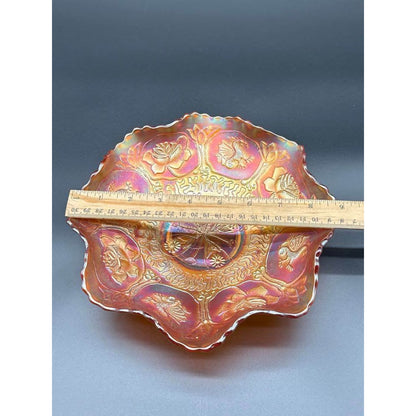 Vintage Fenton Marigold Carnival Glass Bowl with Lotus and Dragons