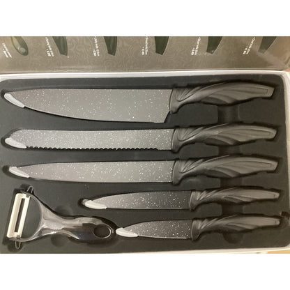 EVRYEALTH 6-Piece Marble Coated Knife Set Chef Bread Paring Peeler T-245