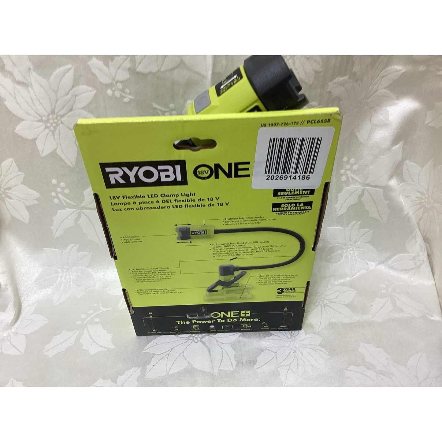 RYOBI ONE+ PCL665B 18V Cordless Flexible LED Clamp Light Green/Black