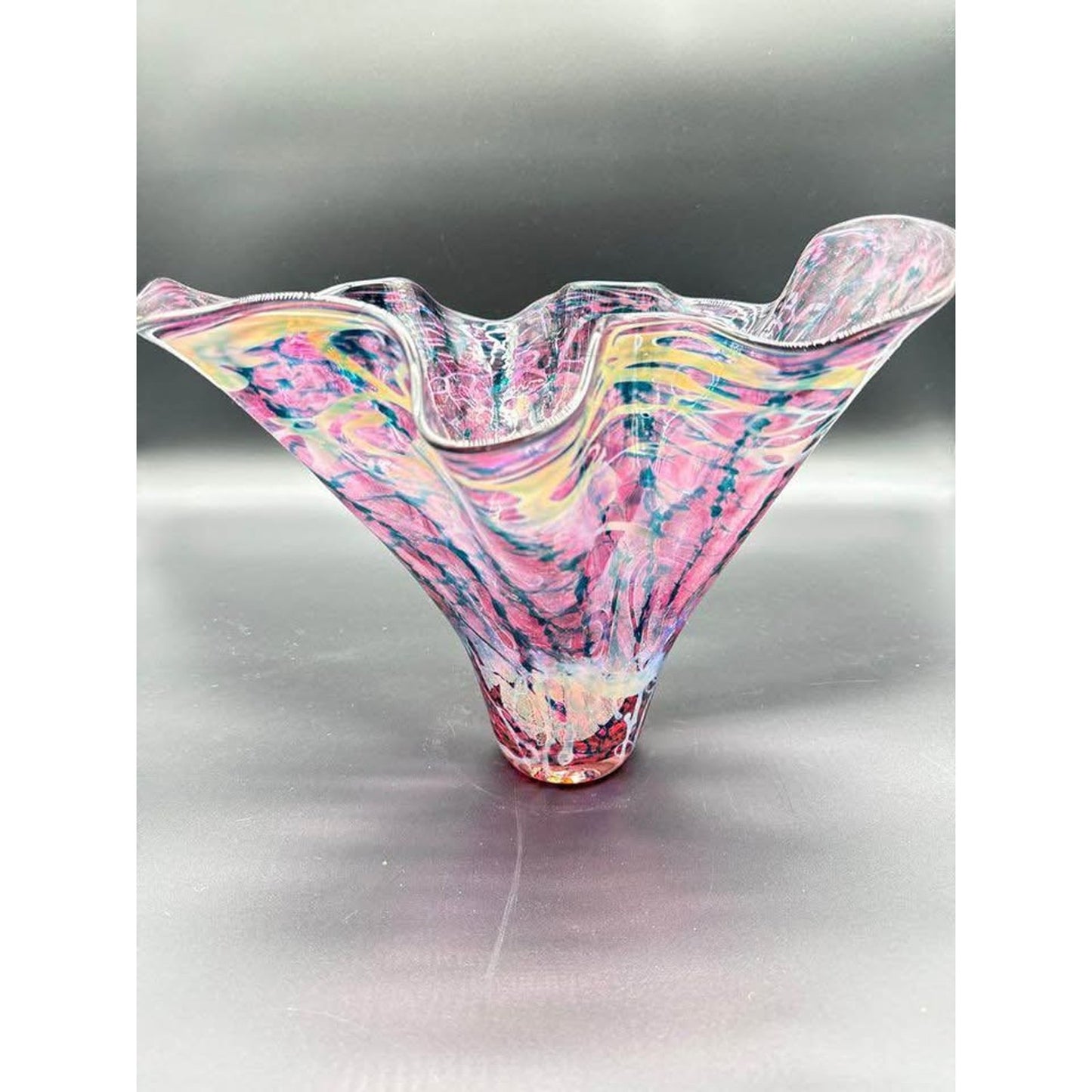 Signed Dichroic Art Glass Handkerchief Vase