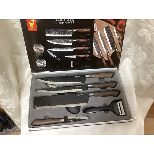 HENVO 6-Piece Knife Set Stainless Steel Chef Cleaver Paring Scissors