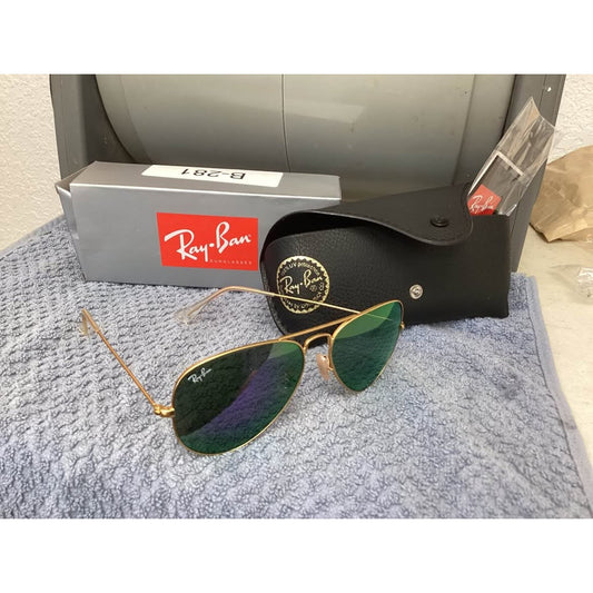 Ray-Ban Aviator Sunglasses Gold Frame Green Lenses T-281