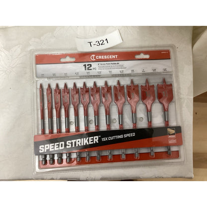 Crescent Speed Striker 12 Piece Wood Spade Drill Bit Set 1/4-1" x 6" T-321