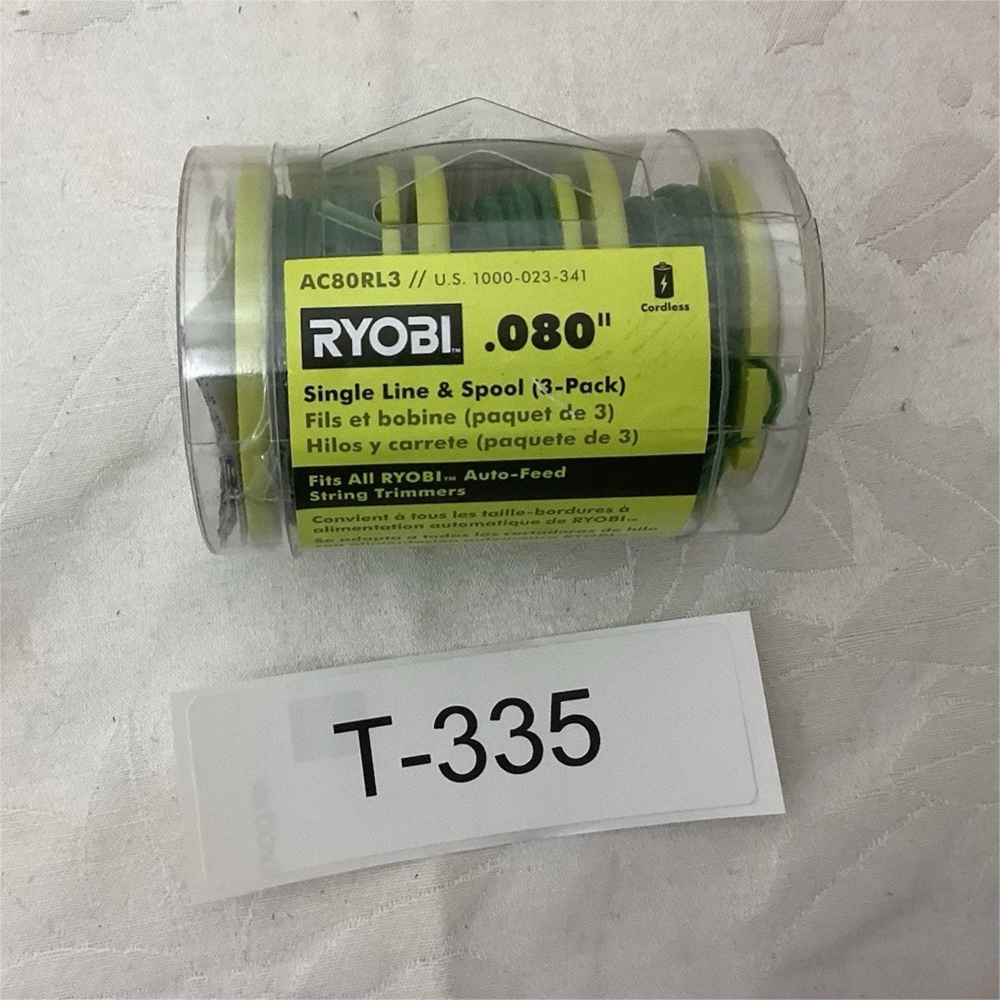 Ryobi AC80RL3 Single Line Spool 0.080" Green 3-Pack for String Trimmer T-335