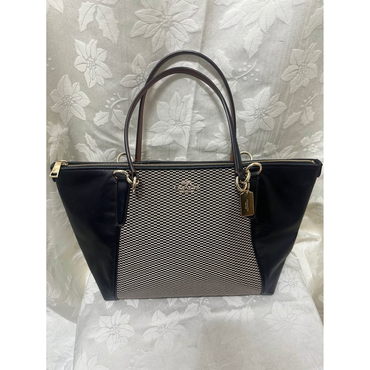 Pre-loved Coach Black Leather and Patterned Canvas Tote Bag