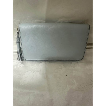 Pre-loved Tory Burch Pale Blue Pebbled Leather Continental Wallet. B-302