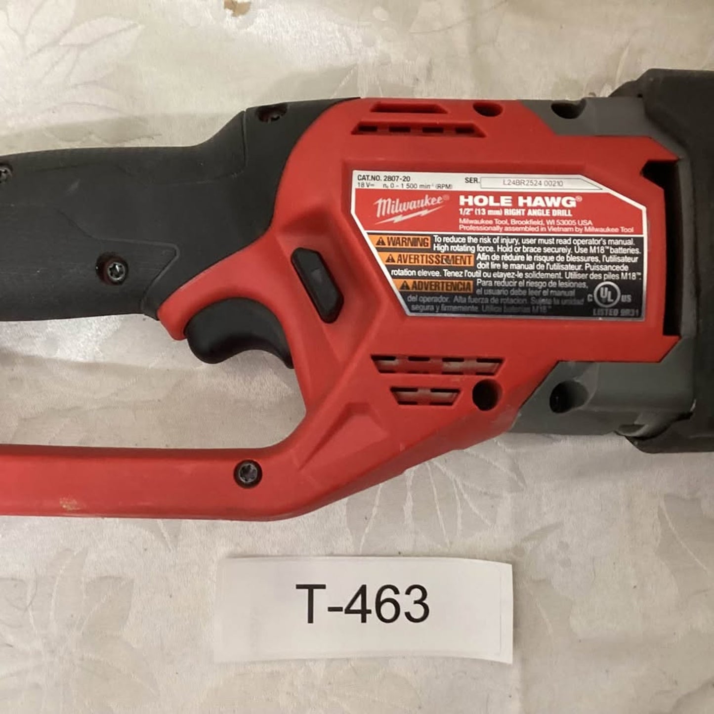 Milwaukee Hole Hawg 1/2" Right Angle Drill 2807-20 T-463. Used