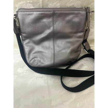 Pre-loved Coach Metallic Grey Leather Crossbody Bag. B-318