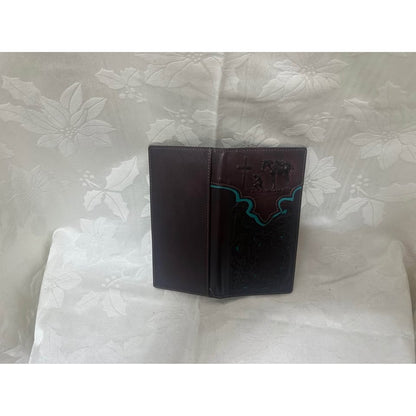 Mens Leather Cowboy Bifold Wallet DR Coffee. PRAYING COWBOY